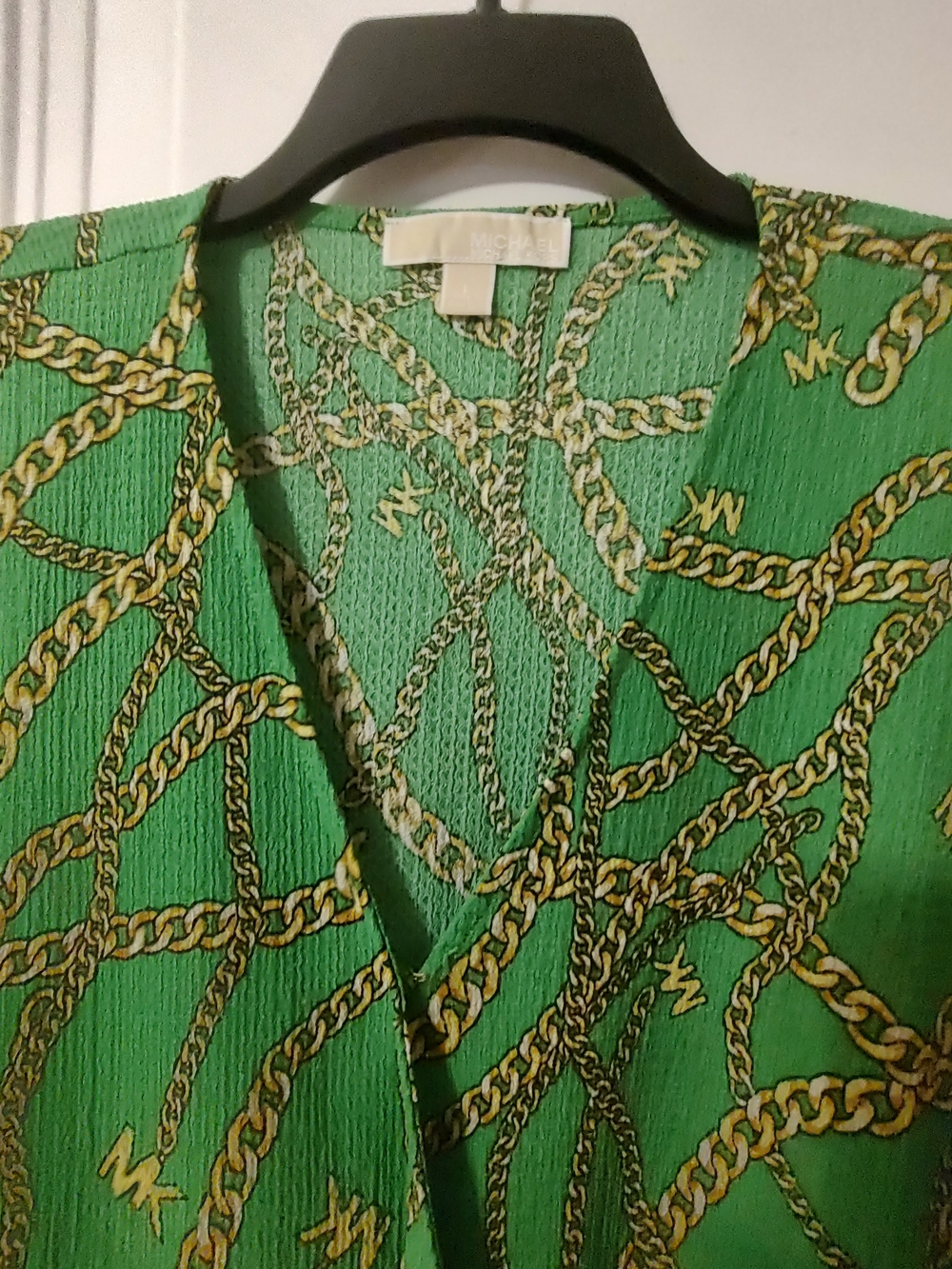 Michael Kors Green Chain-Print Wrap Blouse - Picture 3 of 7